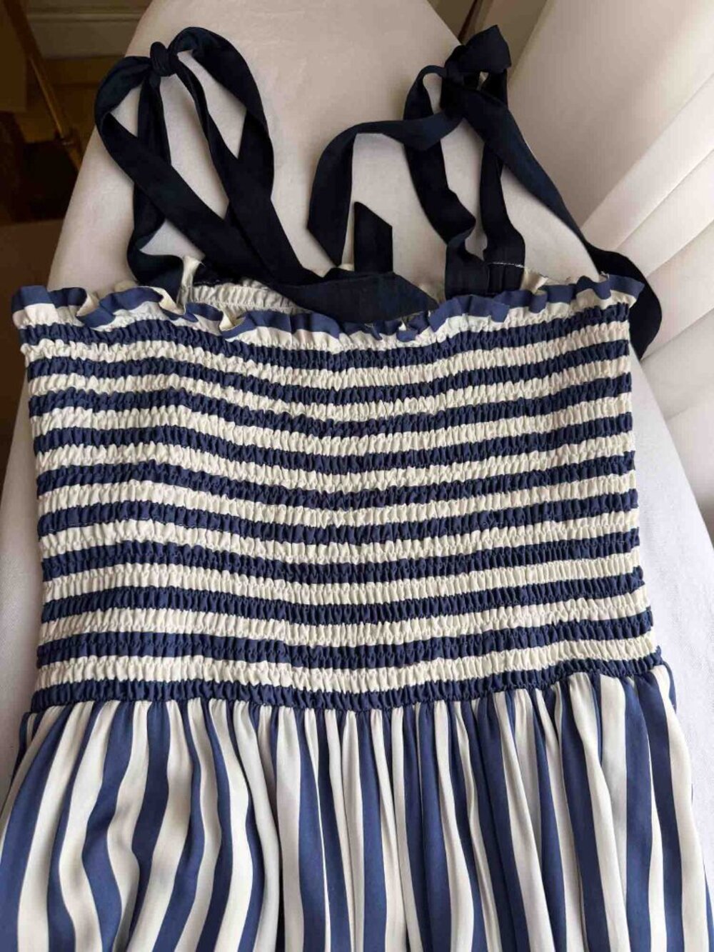 Summersalt Smocked Maxi Dress M Nautical Stripe Blue Mountain Bow Tie - Picture 10 of 13